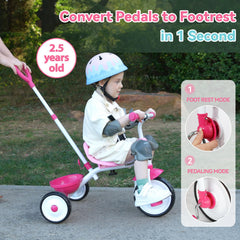 Liberry 2-in-1 tricycle pink push-handle grip close-up shows comfortable handling.