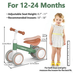 Liberry Balance Bike green rear view highlights four-wheel safety