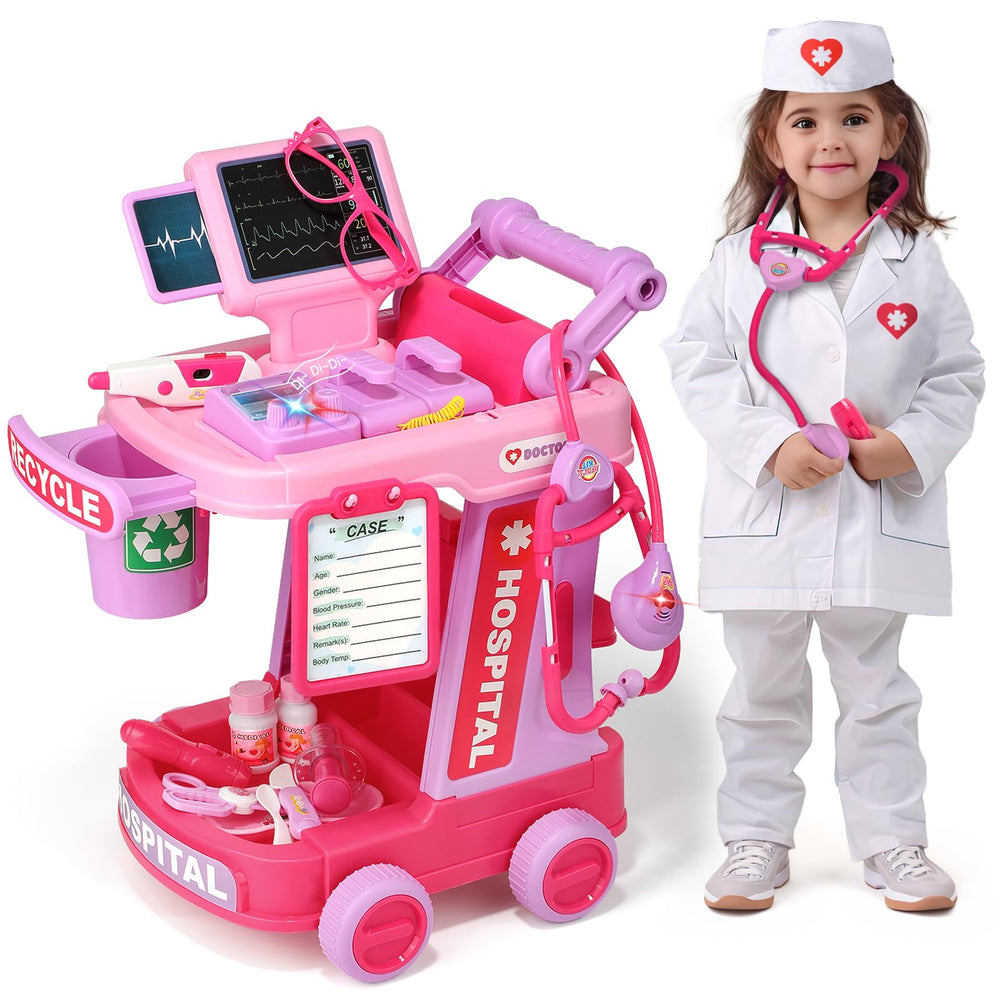 Liberry pink doctor cart for imaginative play with lights and sounds
