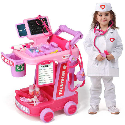 Liberry pink doctor cart for imaginative play with lights and sounds