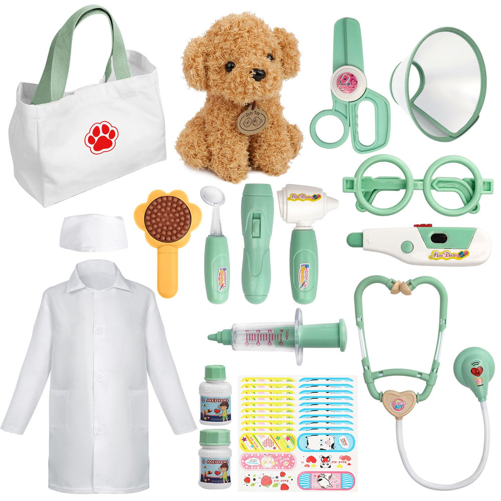 Liberry Doctor Kit includes a plush puppy toy for gentle pet care pretend play.