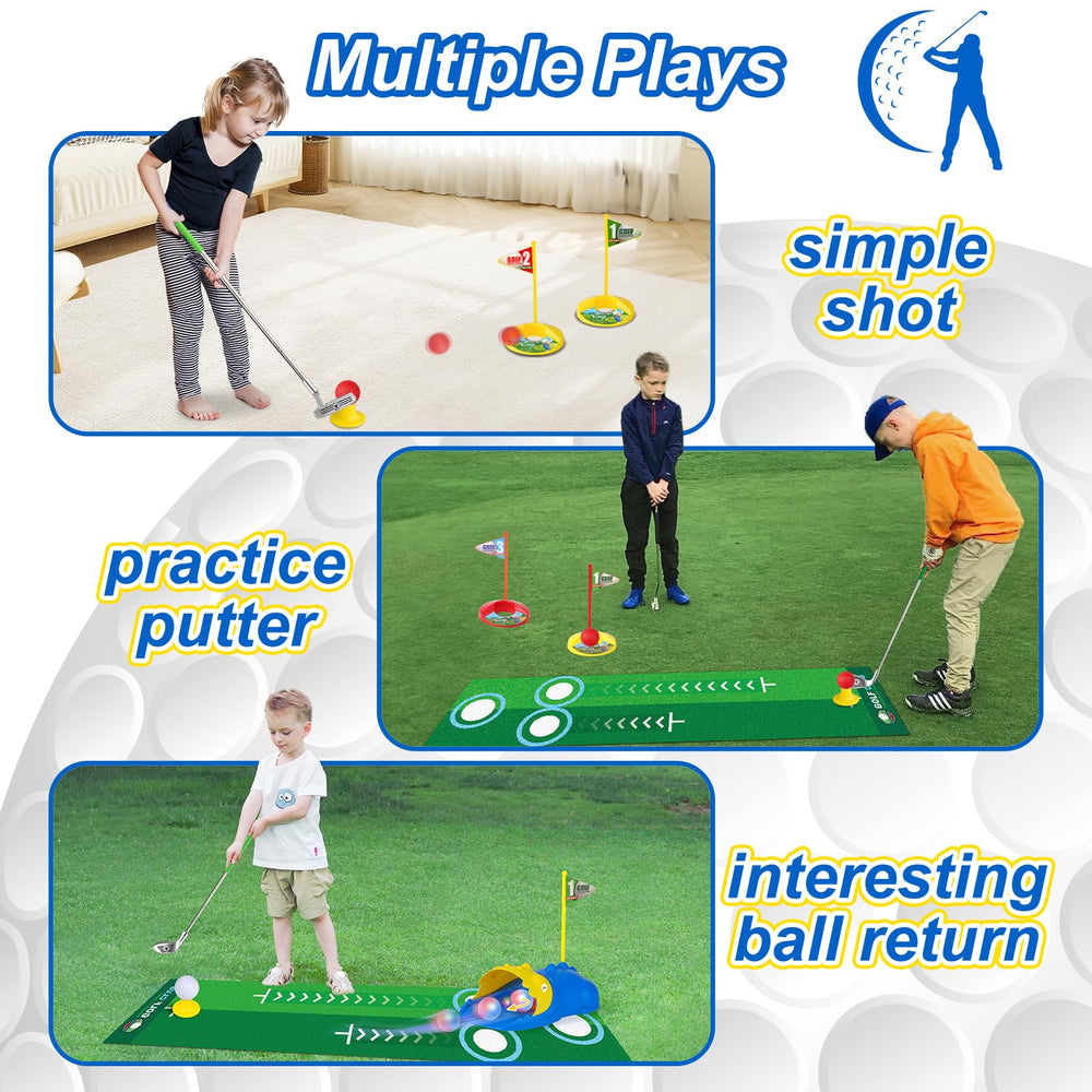 Putting mat helps refine aim and motor coordination during practice.