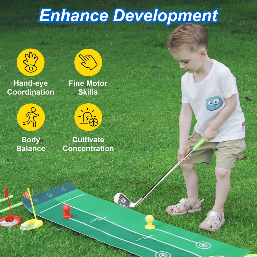 Kit includes 8 balls, 2 tees and 2 holes for a complete setup.