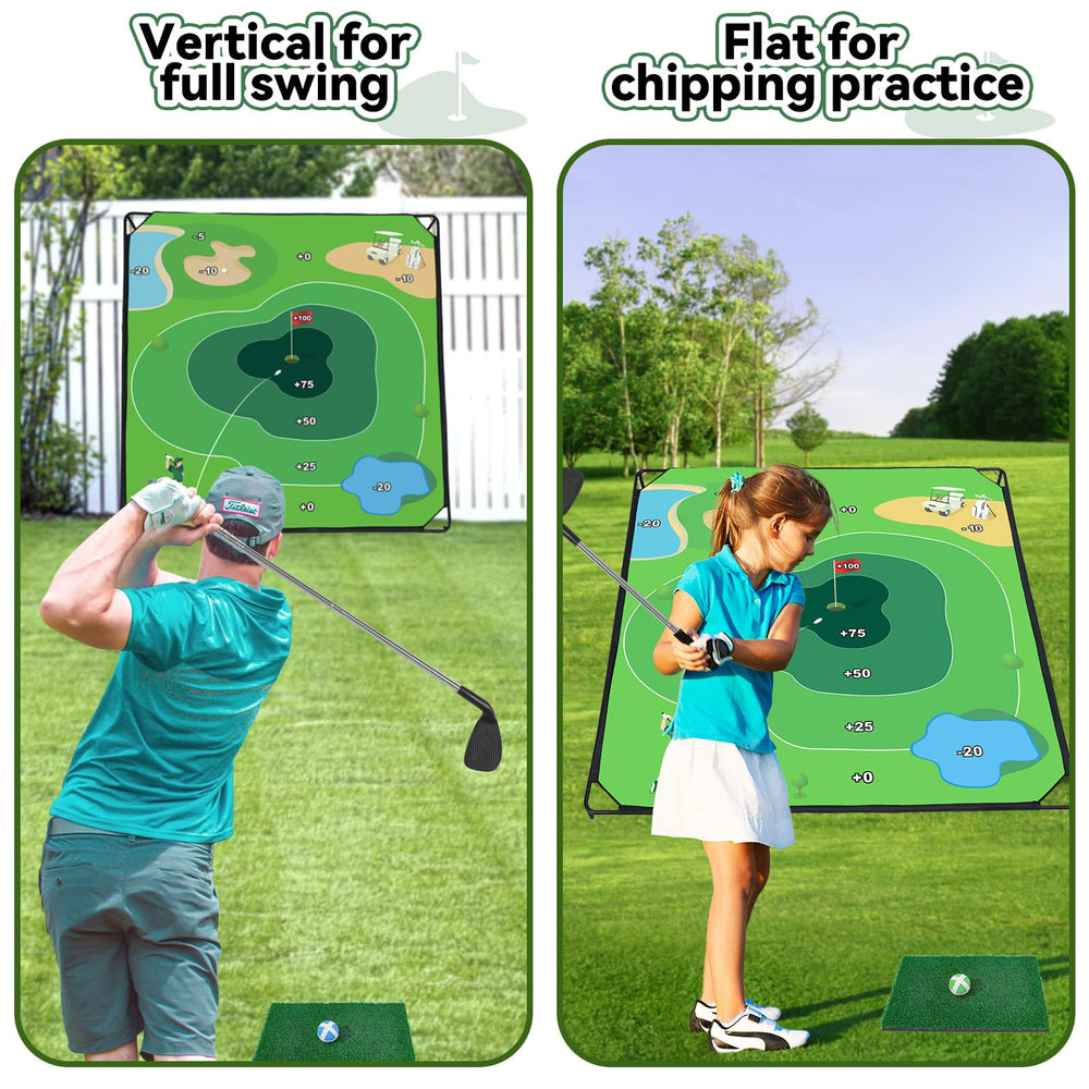 Liberry sticky golf balls showing strong adhesion on the mat.