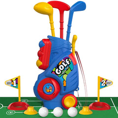 Liberry toddler golf set cart with retractable handle for easy portability.