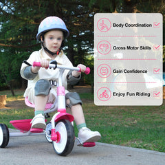 Liberry pink tricycle safety belt close-up underlines secure seating for confidence.