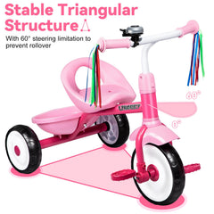 Liberry toddler tricycle pink side view features easy-grip handles for confident steering.