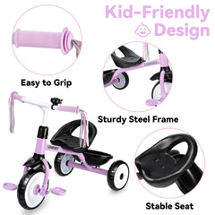 Liberry toddler tricycle right-side profile emphasizes easy-grip handlebars for small hands