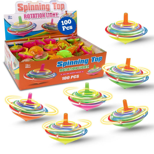 Liberty Imports 100-piece LED spinning tops bulk pack in bright colors for parties.