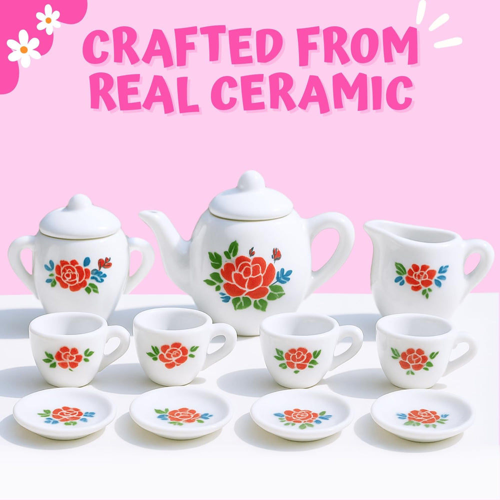 Liberty Imports 17-piece tea set sugar and creamer for dollhouse cafe play.