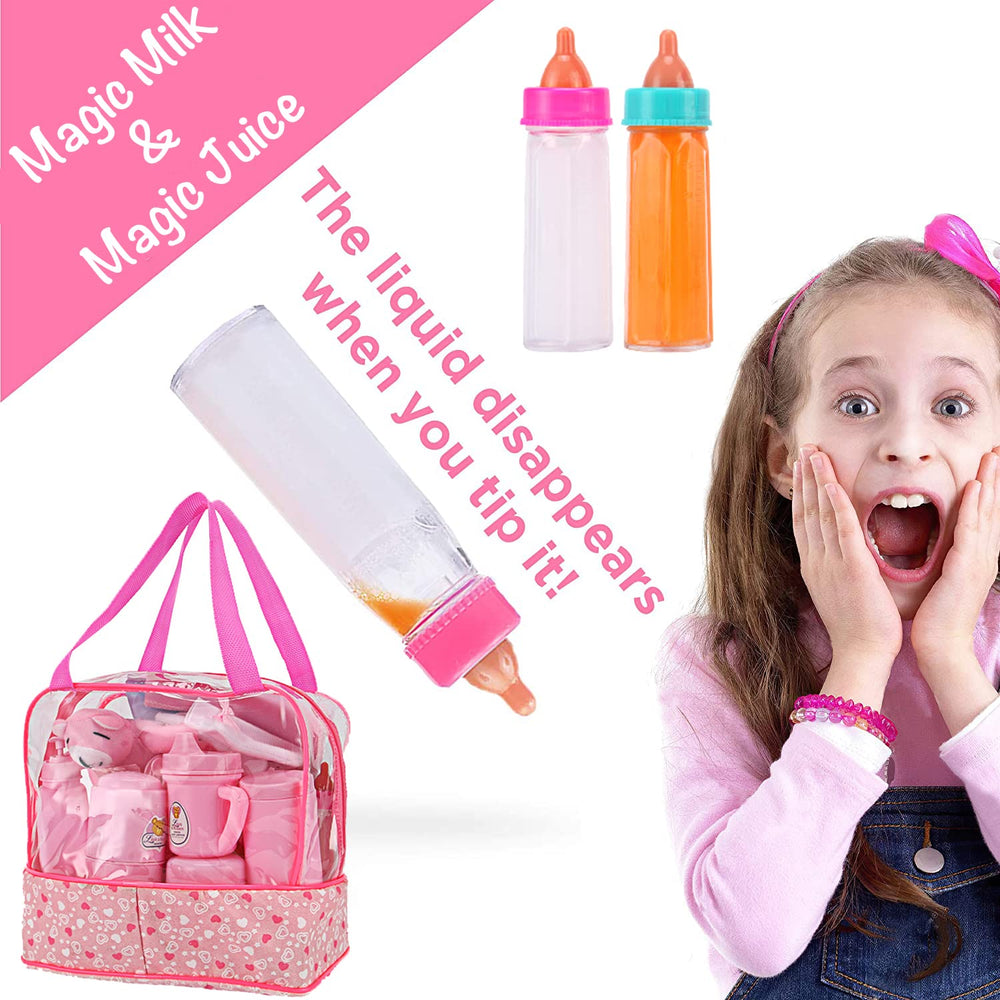 Liberty Imports doll care set feeding utensils in action for imaginative play