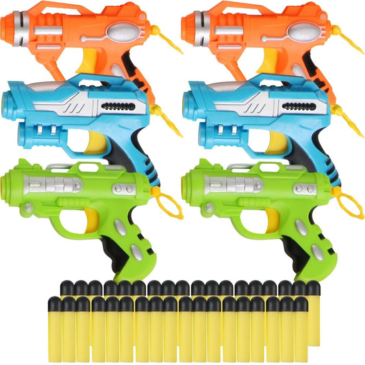 Liberty Imports six-pack mini foam dart blasters in action for safe indoor play.