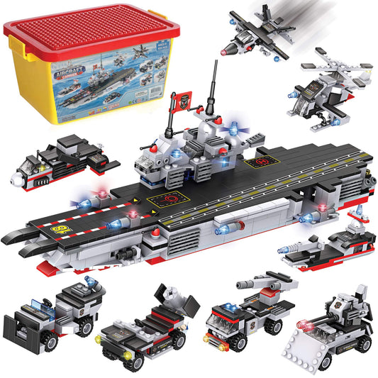 Liberty Imports 825pc aircraft carrier fleet enables immersive naval play and creativity.