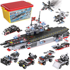 Liberty Imports 825pc aircraft carrier fleet enables immersive naval play and creativity.