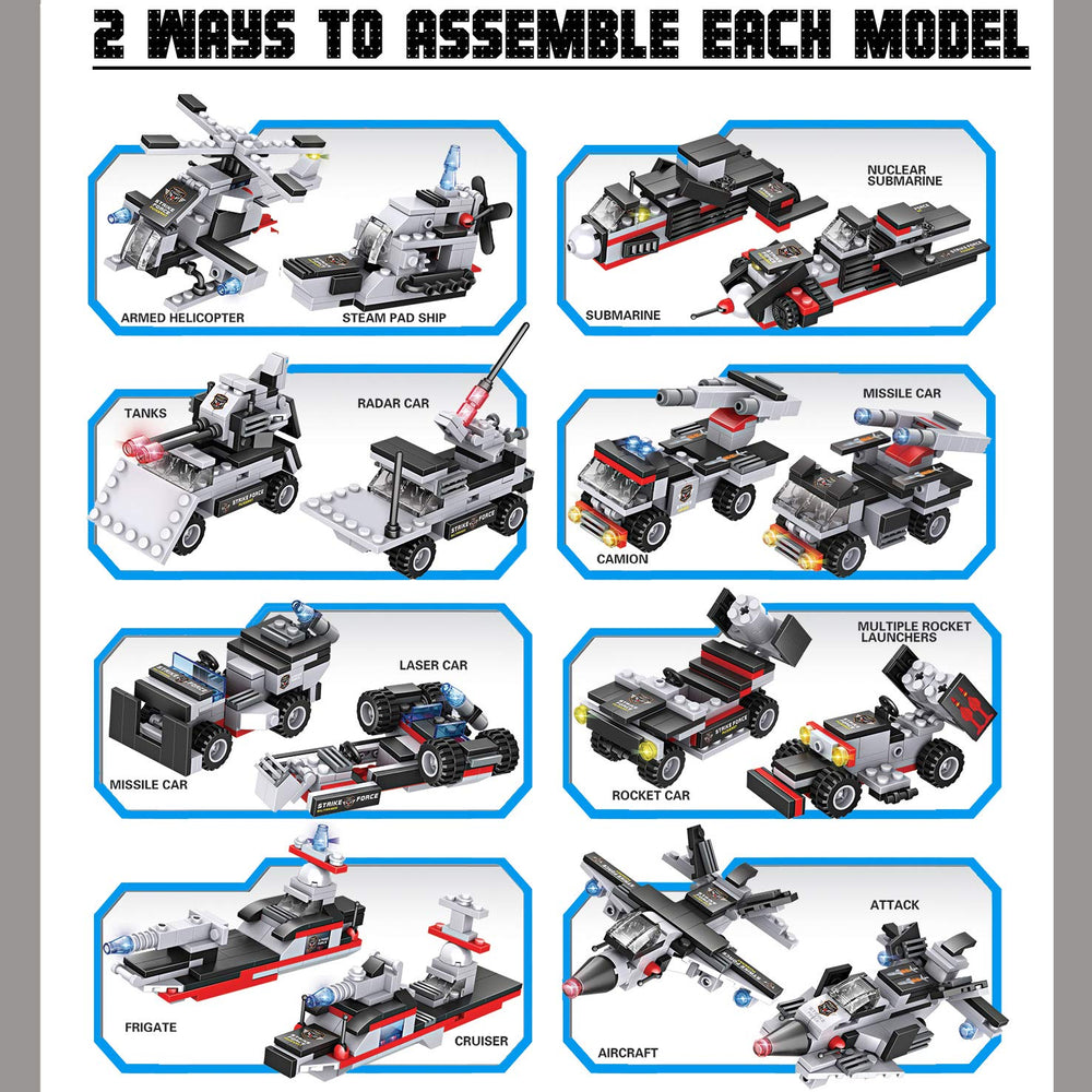 Liberty Imports 8-in-1 naval models enable versatile building play.