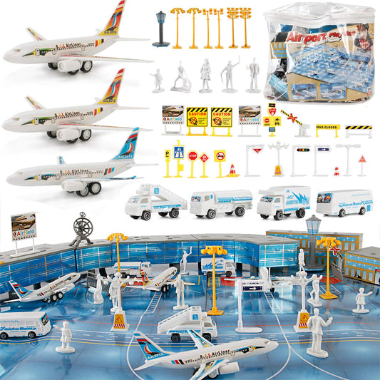 Liberty Imports airport terminal playmat with realistic runway supports imaginative play at home.