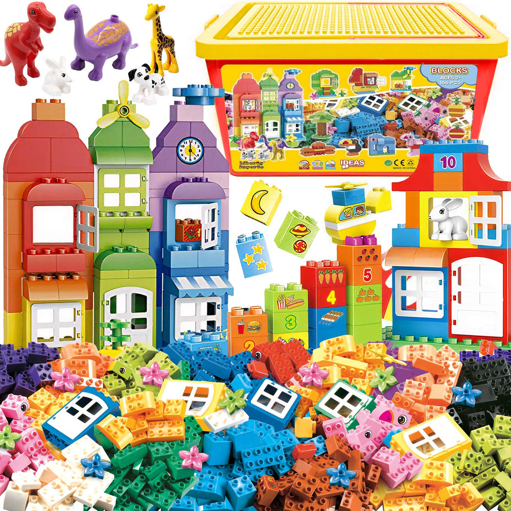 Liberty Imports Big Building Blocks bucket shows easy transport and tidy storage for playtime