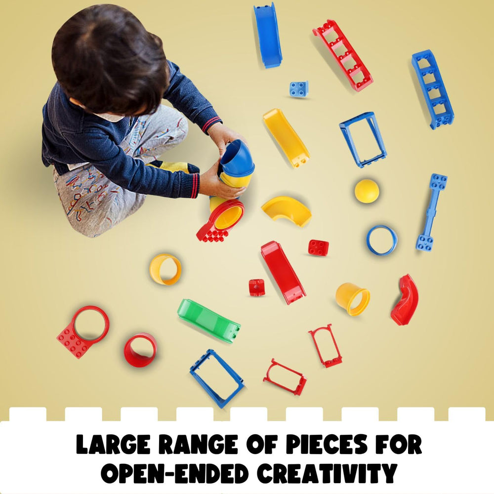 Close-up of colorful blocks and accessories highlighting abundant play options