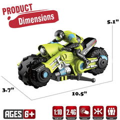 Liberty Imports Cyclone Drift RC Bike top-down view shows 2.4GHz wireless control
