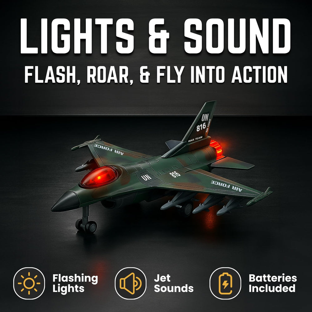 Liberty Imports diecast fighter jet toy with lights on wings for immersive play.