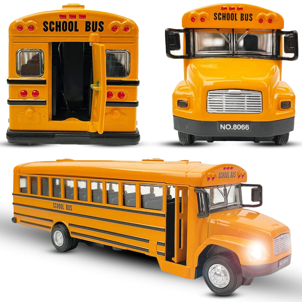 Liberty Imports diecast yellow school bus 8-inch with realistic detailing and opening doors for imaginative play