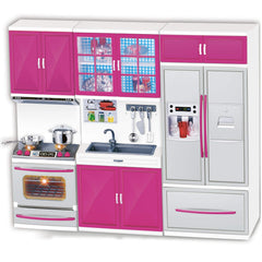 Liberty Imports doll kitchen pink with open drawers for interactive pretend cooking.