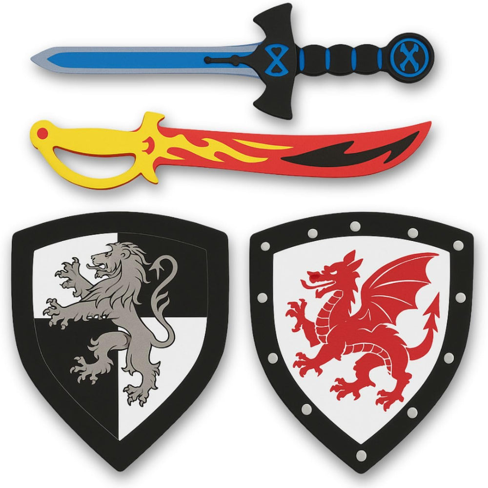 Liberty Imports dual foam swords and shields playset for assembly and playtime imagination