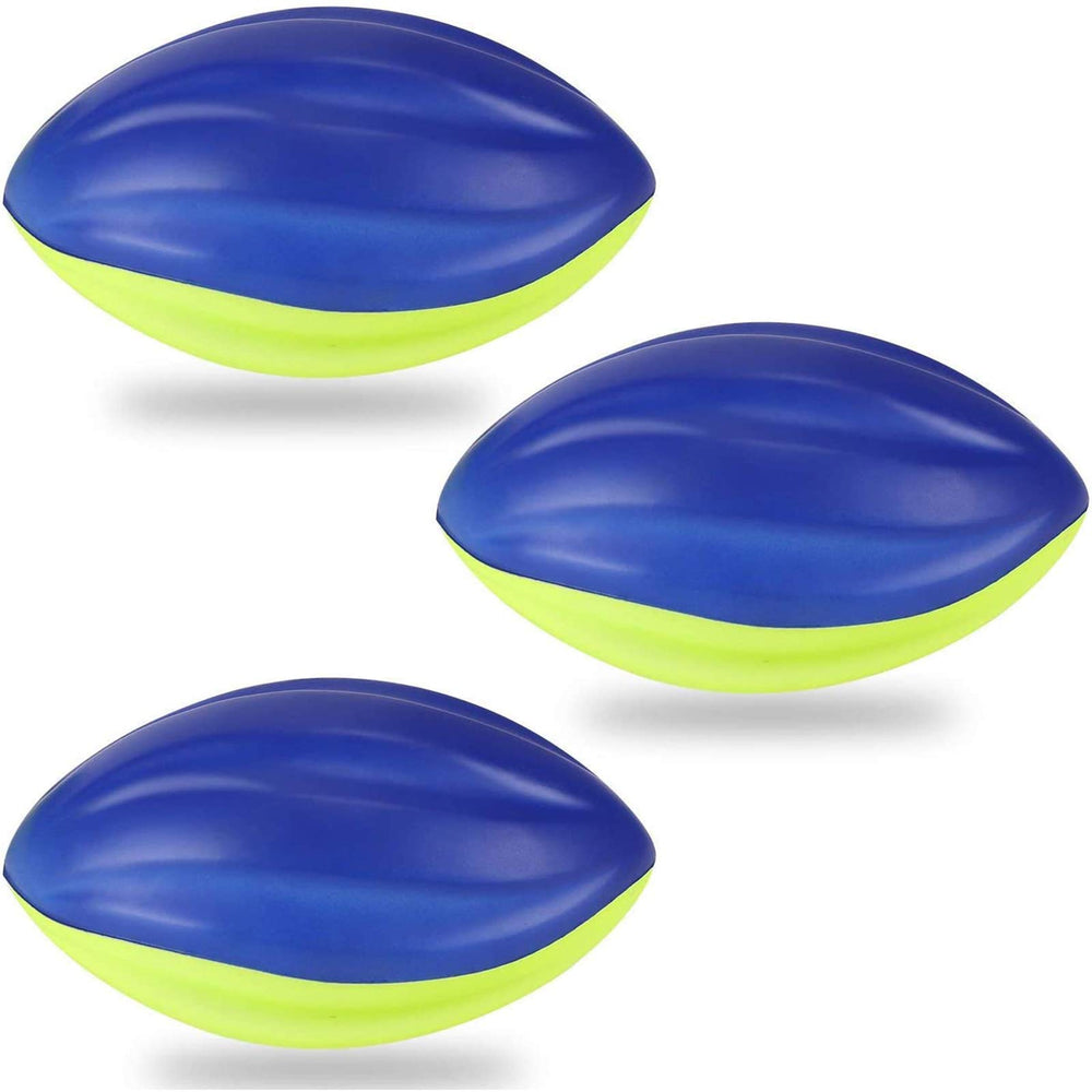 Liberty Imports foam spiral football in blue-yellow, front view, ideal for beginner practice
