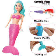 Wind-up mermaid swims without batteries, perfect for toddlers' bath play