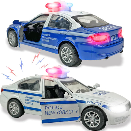 Liberty Imports NY police cars pull-back with LED headlights for action-packed play.