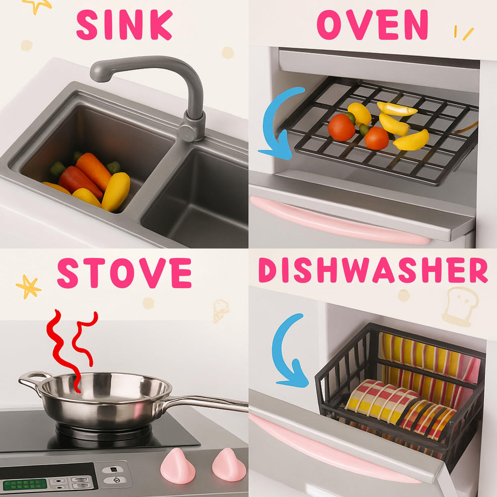Liberty Imports pink doll kitchen fridge offering compact storage for doll-sized groceries.