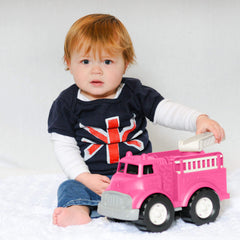 Safe, durable pink fire truck by Liberty Imports featuring non-toxic plastic and rounded edges