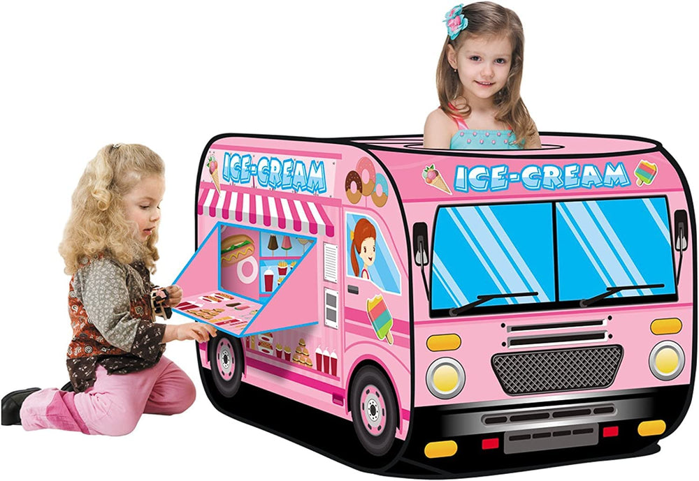 Liberty Imports ice cream truck pop up tent ready for quick indoor setup and imaginative play