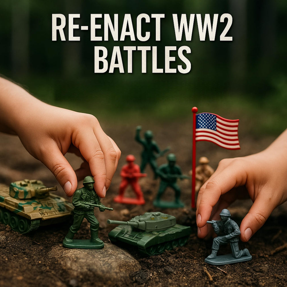 Liberty Imports portable storage bucket keeps troops and vehicles organized after play.