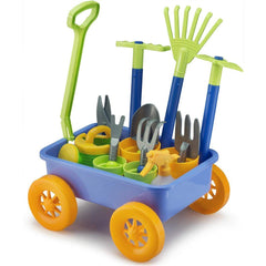 Liberty Imports pull along garden wagon with tools, ideal for tidy outdoor play.