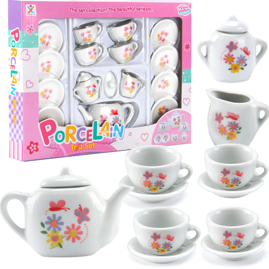 Liberty Imports rose flower tea set teapot for imaginative play and party decor.