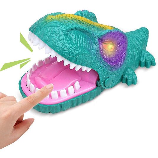Liberty Imports Snappy Dinosaur Dentist toy shows LED lights during chomping action
