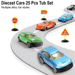 Durable storage tub with handle keeps cars organized and portable