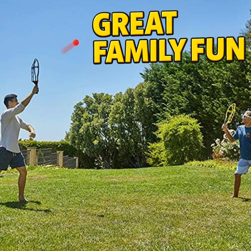 Family bonding outdoors with Liberty Imports Trackball Sport Chuck and Catch Ball