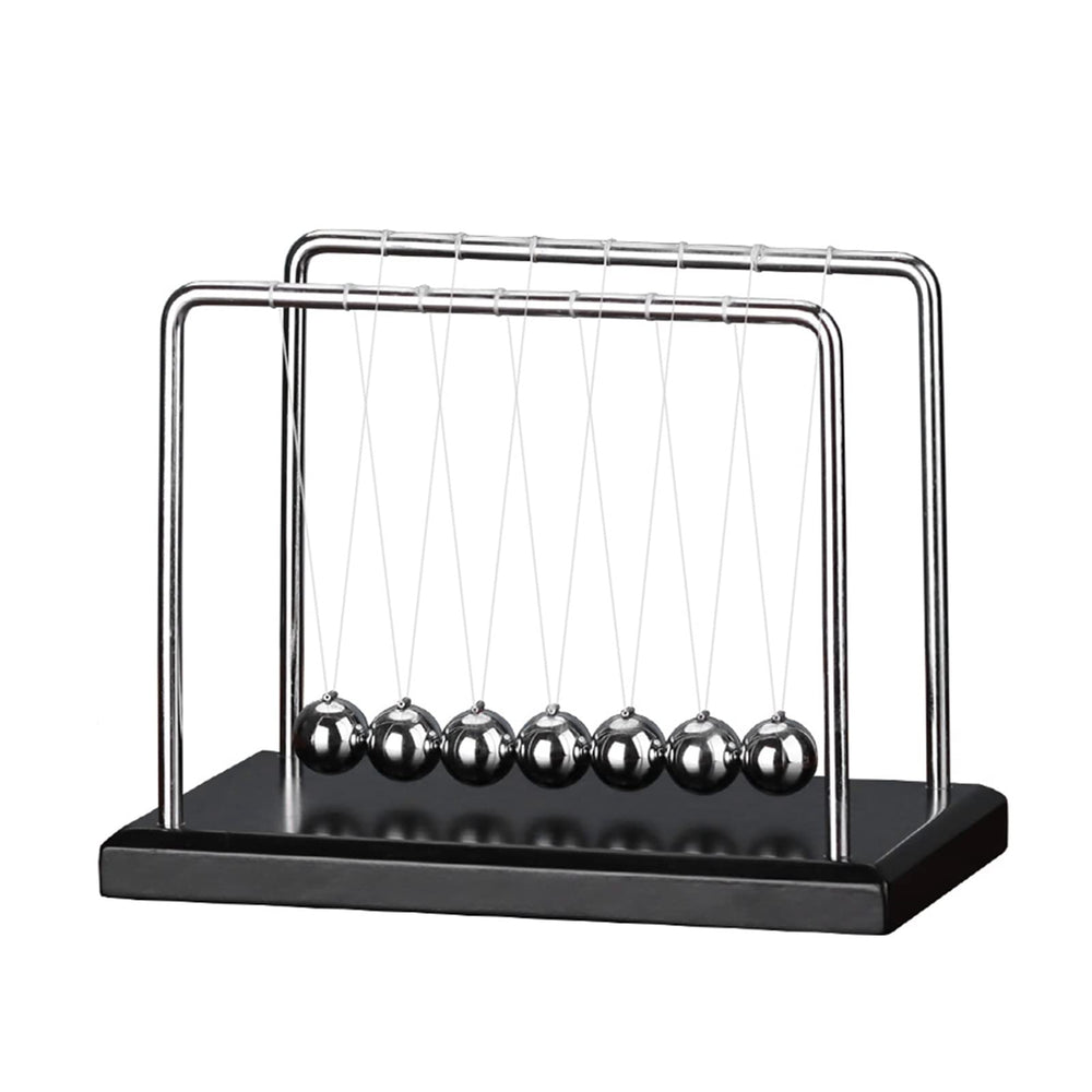 LICRAFT Newton's Cradle with seven balls on a wooden base for elegant desk decor.