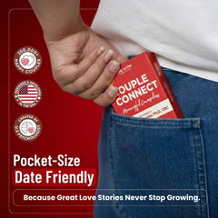 Two partners discussing prompts with Life Sutra Couple Connect cards.