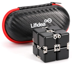 Lifidea Infinity Cube black close-up with smooth aluminum finish for tactile play