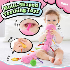 LightDESIRE caterpillar crinkle-teether engages senses and soothes teething discomfort.