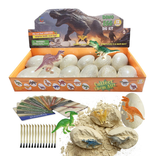 LIHBCAIYI Dino Eggs Dig Kit box showing contents for hands-on learning.