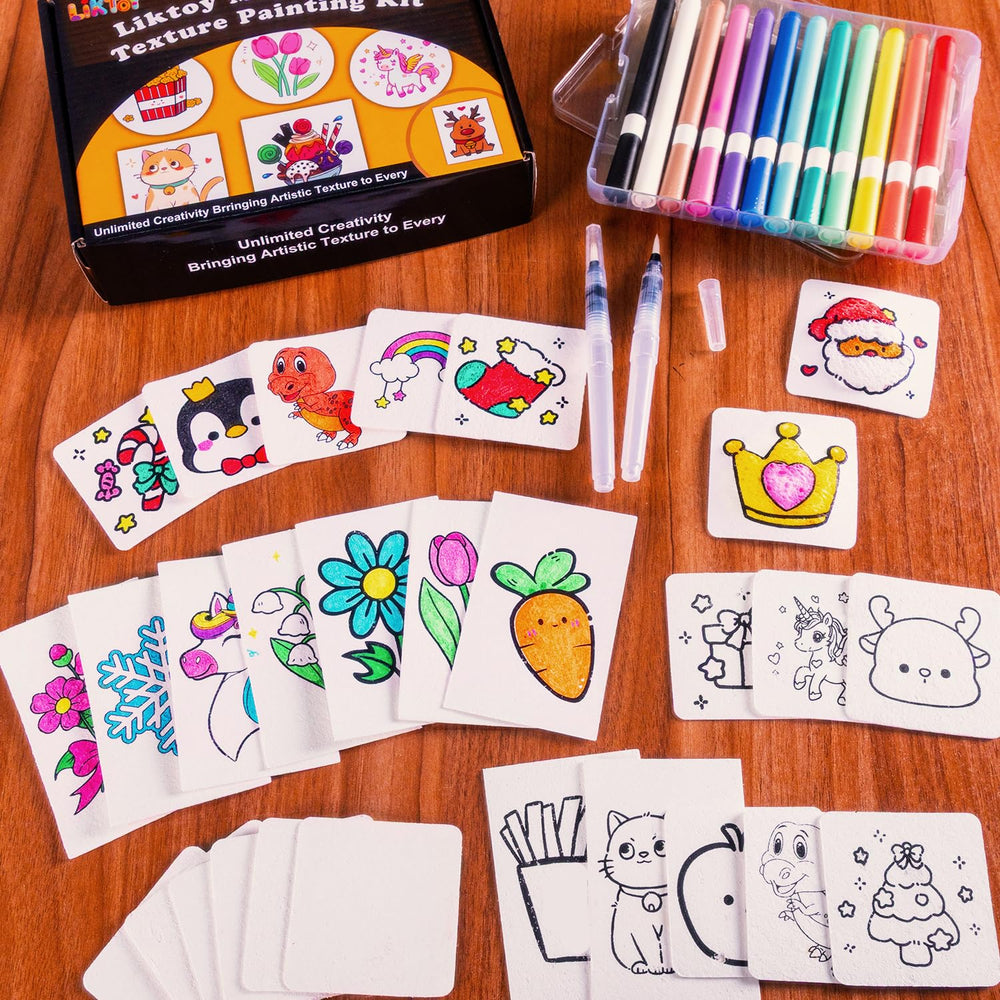 Liktoy greeting card projects using texture art for personalization.