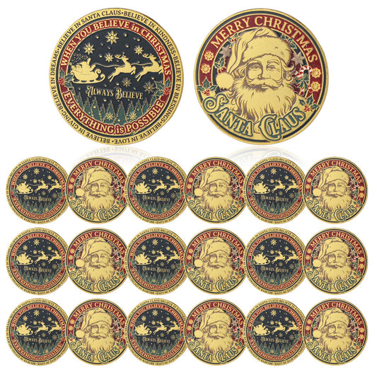 Liliaafar Santa coin front shows Merry Christmas in vibrant red, gold, and green for festive displays.