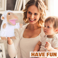 Liliful cow puppet with movable mouth for interactive narratives