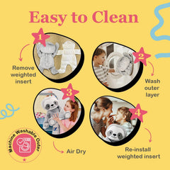 Lilly's Love Stevie the Sloth weighted plush with removable insert enables easy cleaning