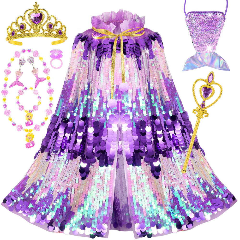 LIMIROLER Princess mermaid sequin cape with color-shifting lights for magical dress-up play