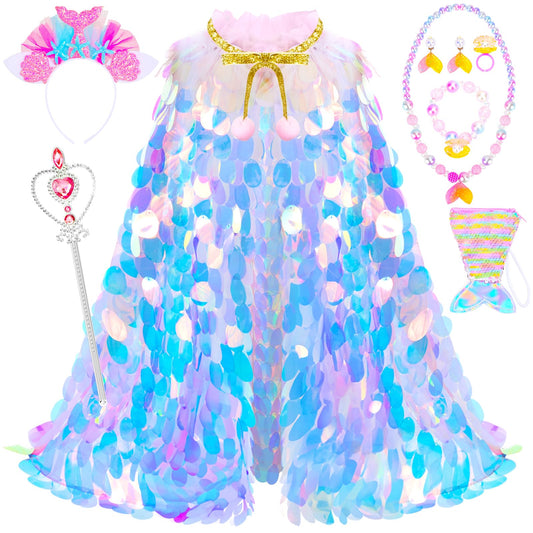 LIMIROLER Princess dress-up cape with glitter scales for imaginative play.